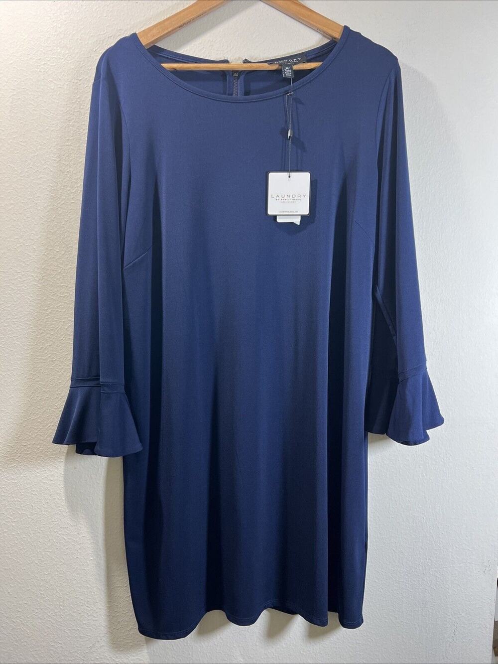 Laundry Woman's Navy Bell Sleeve Straight Dress Shelli Segal Size XL Tall NWT
